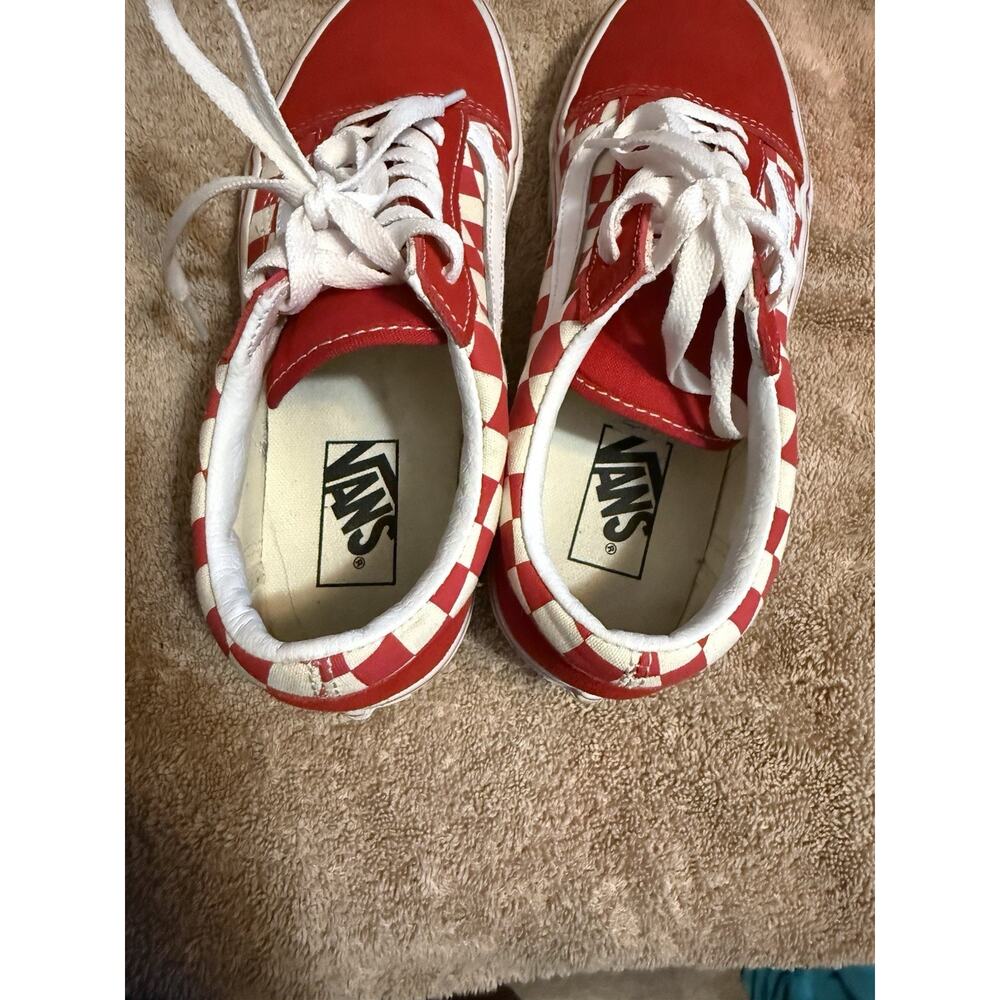 VANS Old Skool Red White Checkerboard Canvas Sneakers Men's US 7 Lace Up - Picture 7 of 8